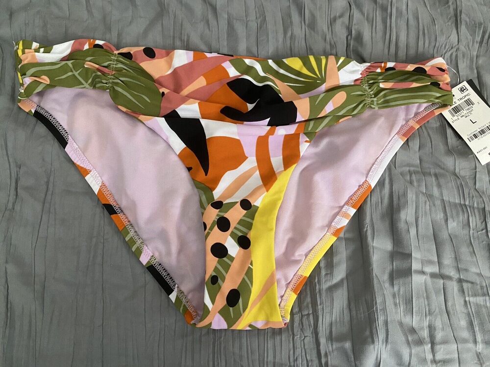 NWT Bar III Tropical Print Ruched Bikini B Tropical Multi Size Large